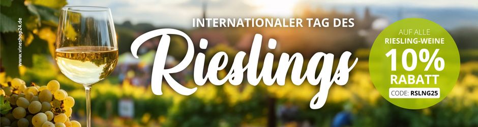 Sonderaktion 10% Rabatt auf alle Rieslingweine - gilt nur am 13.3.2025. Gutscheincode: RSLNG25