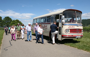 Batzenberg Rundfahrt im Oldtimer-Bus mit drei Weinprobenstationen.